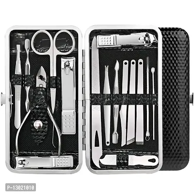 ClubComfort� Manicure Pedicure 16 Tools Set Nail Clippers Stainless Steel Professional Nail Scissors Grooming Kits, Nail Tools with Leather Case - color may very Black/Red Color-thumb0