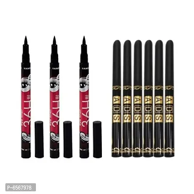 Lenon Beauty 36 Hrs Black Pen Eyeliner 3 Pcs with 6 Black Eyeliner Kajal