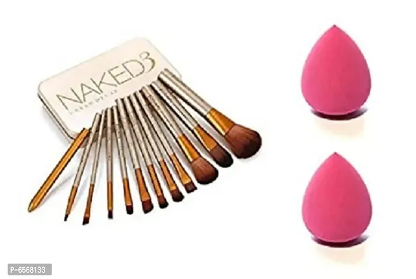 Lenon Beauty Makeup Brush Set of 12 with 2 Sponge Puff Multicolor