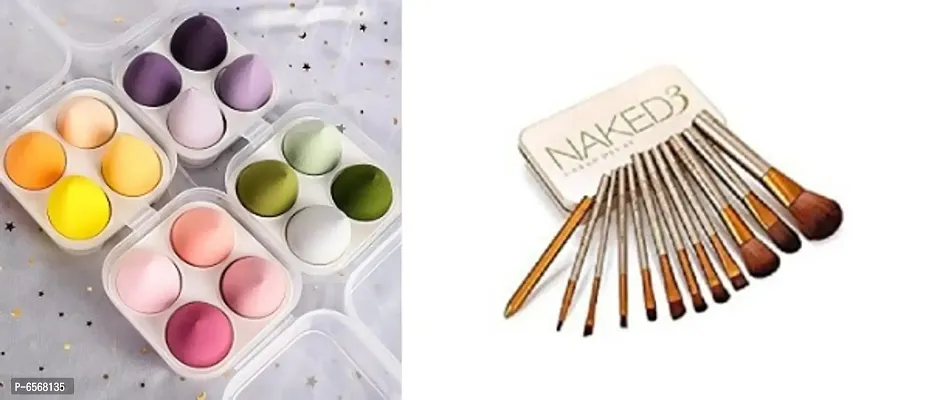 Lenon Beauty Naked Makeup Brush with 4 In 1 Sponge Puff Multicolor