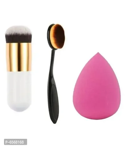 Lenon Beauty Makeup Foundation Brush White, Oval Foundation Brush and Makeup Sponge Pack of 3-thumb0