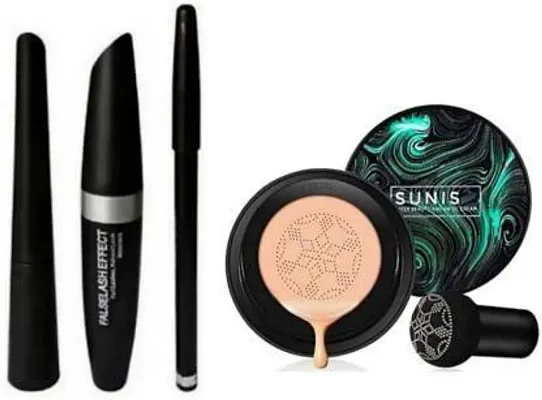 Sunisa 3 in 1 Air Cushion CC and BB cream Waterproof foundation Cream With 3 in 1 Mascara, Eyeliner and Eyebrow