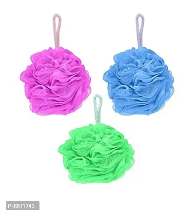 Lenon Lux Bath Sponge Loofah - Soft and Fluffy With Multiple Layers of Fibrous Matrix For A Fun Shower Time Loofas for Men and Women Bathing Scrubber, Multicolor Pack of 3