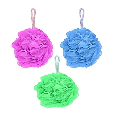 Lenon Lux Bath Sponge Loofah - Soft and Fluffy With Multiple Layers of Fibrous Matrix For A Fun Shower Time Loofas for Men and Women Bathing Scrubber, Multicolor Pack of 3