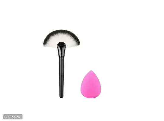 Lenon Beauty Nylon Bristle Makeup Blush Face Contour Foundation- Multicolor, 1 Piece With Sponge Puff 1