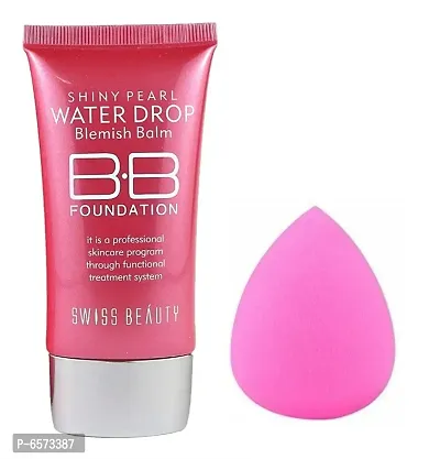 Lenon Beauty Swiss Shiny Pearl Water Drop Blemish Balm BB Foundation With Foundation Sponge Puff
