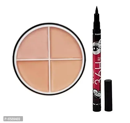 Lenon Beauty Kiss Makeup Contour Palate 4 Color Shade 2 with 36 Hrs Black Pen Eyeliner 1