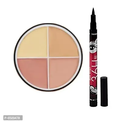 Lenon Beauty Kiss Makeup Contour Palate 4 Color Shade 3 with 36 Hrs Black Pen Eyeliner 1