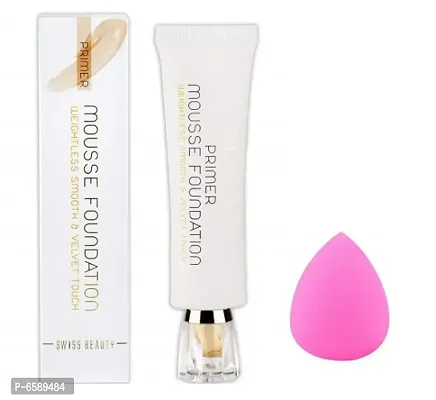 Lenon Beauty Swiss Primer Mousse Foundation Weightless Smooth and Velvet Touch with Foundation Sponge Puff 1