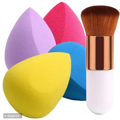 Lenon Beauty Makeup Foundation Brush White With 4 Pcs Makeup Foundation Sponge Puff-thumb0