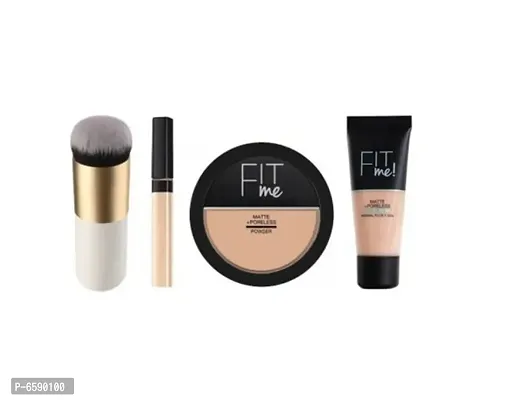 Lenon Beauty Makeup Combo of Compact Powder , Fit Skin Foundation, Liquid Concealer and Makeup Foundation Brush