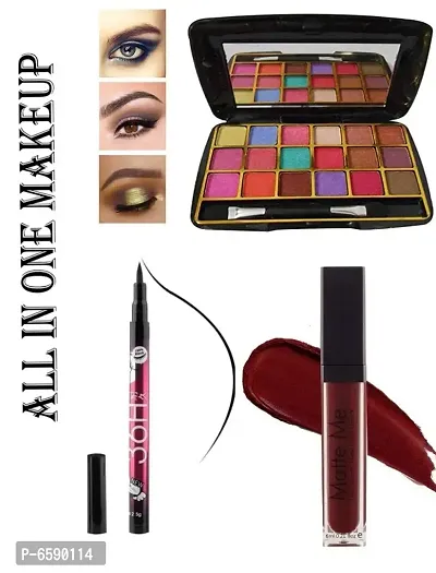 Lenon Beauty 18 Multi Color Eyeshadow Kit with black Pen Eyeliner 1 And Matte Me Lipstick Marron 1