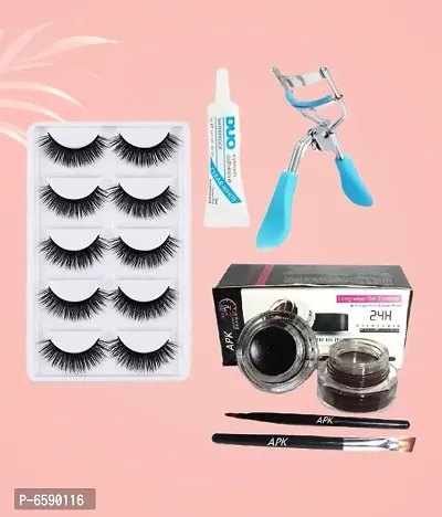Lenon Beauty 5 Pair False Eyelash,1 Curler, 1 Eye Glue And Gel Eyeliner Black + Brown-thumb0
