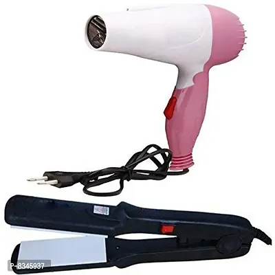 Combo Of Hair Dryer Nv-1290 1000W Pink  White And Hair Straightener Sx-8006 Pink-thumb0