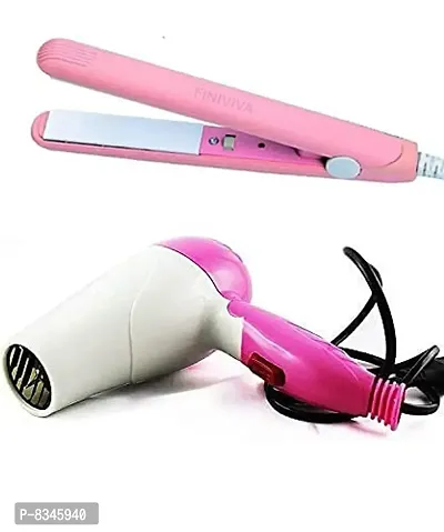 Hair Dryer With Fold Able Handle And Mini Hair Straightener Travel Friendly Pack Of 2