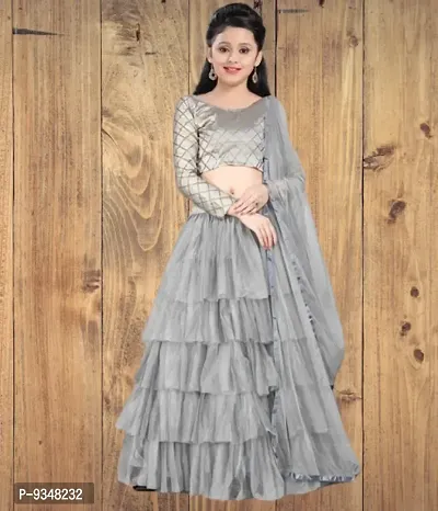 Elegant Grey Satin Lehenga Choli And Dupatta Set For Girls-thumb0