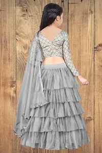 Elegant Grey Satin Lehenga Choli And Dupatta Set For Girls-thumb1