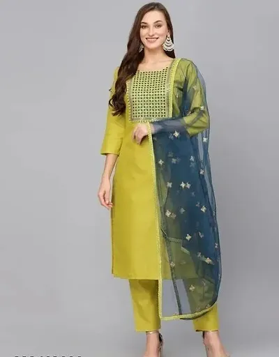 Trendy Blend Kurta With Pant And Dupatta Set