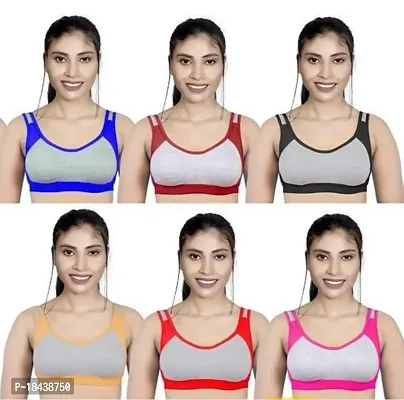 Comfartable Cotton Blend Non Padded Solid Bra For Women Pack Of 6-thumb0