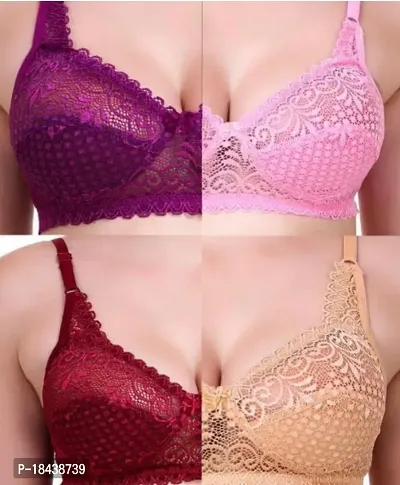 Comfartable Net Non Padded Solid Bra For Women Pack Of 4-thumb0