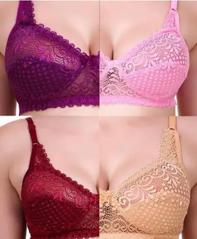 Comfartable Net Non Padded Solid Bra For Women Pack Of 4