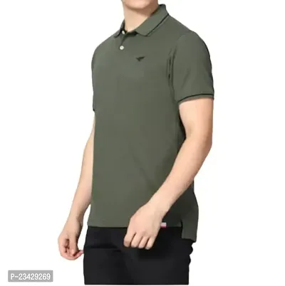 Blended Solid Slim Fit Polo t Shirt (Small) Olive-thumb3