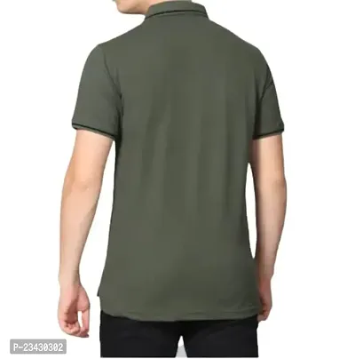 Blended Solid Slim Fit Polo t Shirt (Medium) Olive-thumb2