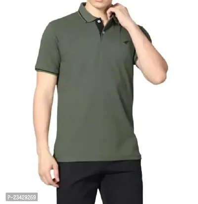 Blended Solid Slim Fit Polo t Shirt (Small) Olive