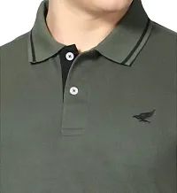 Blended Solid Slim Fit Polo t Shirt (Medium) Olive-thumb3