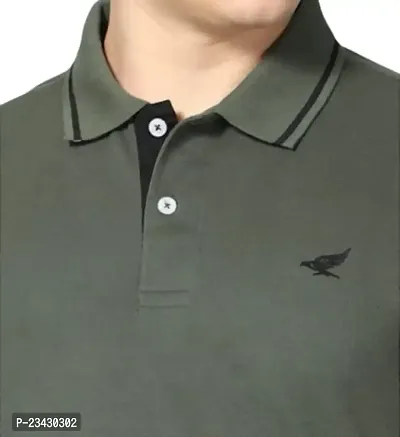 Blended Solid Slim Fit Polo t Shirt (Medium) Olive-thumb4