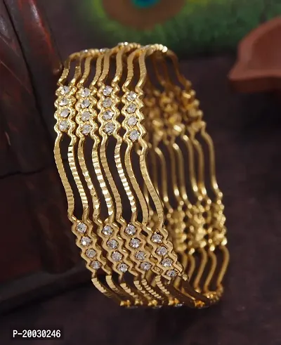Jewwel Elite AD Gold Polished Bangle Set (Pack of 4)-thumb0