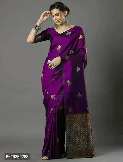 Stylish Purple Silk Blend Printed Saree With Blouse Piece For Women-thumb0