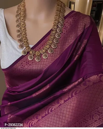Stylish Purple Silk Blend Printed Saree With Blouse Piece For Women