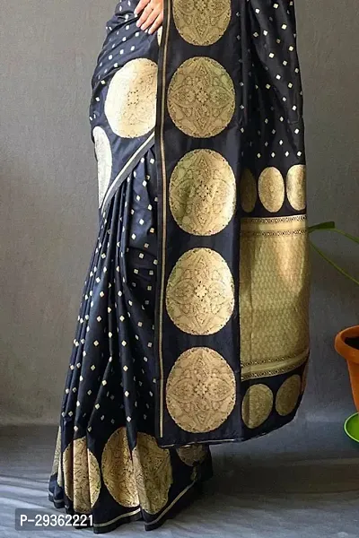 Stylish Black Silk Blend Printed Saree With Blouse Piece For Women-thumb0