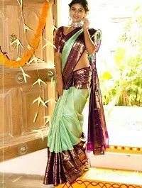 Stylish Green Silk Blend Printed Saree With Blouse Piece For Women-thumb4