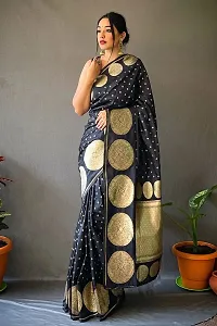Stylish Black Silk Blend Printed Saree With Blouse Piece For Women-thumb1