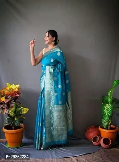 Stylish Blue Silk Blend Printed Saree With Blouse Piece For Women-thumb2