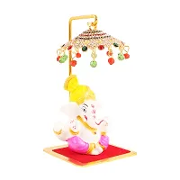 Marble Ganesh Idol Statue for Car Dashboard with Umbrella  Office Table study Table  Deacute;cor showpices-thumb1