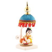 Decorative Showpiece Marble Finish Krishna Laddu Gopal Murti With Beautiful Sky Blue Chhatri  For Home Temple Poojan, Use Office Temple and Gifting-thumb2