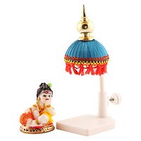 Decorative Showpiece Marble Finish Krishna Laddu Gopal Murti With Beautiful Sky Blue Chhatri  For Home Temple Poojan, Use Office Temple and Gifting-thumb3