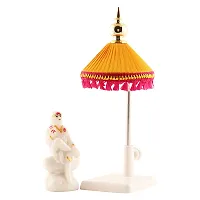 Sai Baba White Marble  Idol Statue For Pooja,Statue With Yellow Colour Umbrella Stand With Jhalar  For Home Temple Poojan, Use Office Temple and Gifting-thumb3