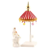 Sai Baba White Marble  Idol Statue For Pooja,Statue With Pink and White Colour Umbrella Stand, Used For Home/Offices  Car/Study Table And Small Temple-thumb2