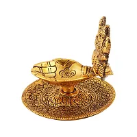 Lord Lakshmi | Ganesha Laxmi | Ganesh Golden Brass Diya Antique With Beautiful Stand For Temple Pooja Room and Home Decor-thumb2