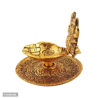 Lord Lakshmi | Ganesha Laxmi | Ganesh Golden Brass Diya Antique With Beautiful Stand For Temple Pooja Room and Home Decor-thumb3