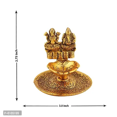 Lord Lakshmi | Ganesha Laxmi | Ganesh Golden Brass Diya Antique With Beautiful Stand For Temple Pooja Room and Home Decor-thumb2