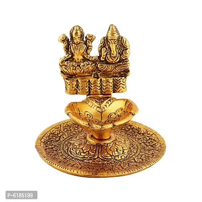 Lord Lakshmi | Ganesha Laxmi | Ganesh Golden Brass Diya Antique With Beautiful Stand For Temple Pooja Room and Home Decor-thumb0