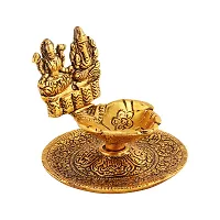 Lord Lakshmi | Ganesha Laxmi | Ganesh Golden Brass Diya Antique With Beautiful Stand For Temple Pooja Room and Home Decor-thumb3