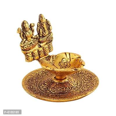 Lord Lakshmi | Ganesha Laxmi | Ganesh Golden Brass Diya Antique With Beautiful Stand For Temple Pooja Room and Home Decor-thumb4