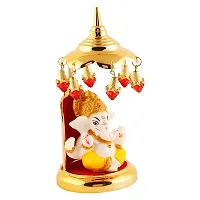 Lord Ganesha Indian/Hindu Goddess, Statue With Gold Plated Umbrella Stand, Used For Home/Offices Car/Study Table And Small Tample-thumb2