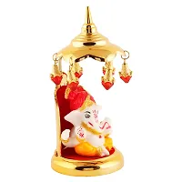 Lord Ganesha Indian/Hindu Goddess, Statue With Gold Plated Umbrella Stand, Used For Home/Offices Car/Study Table And Small Tample-thumb2